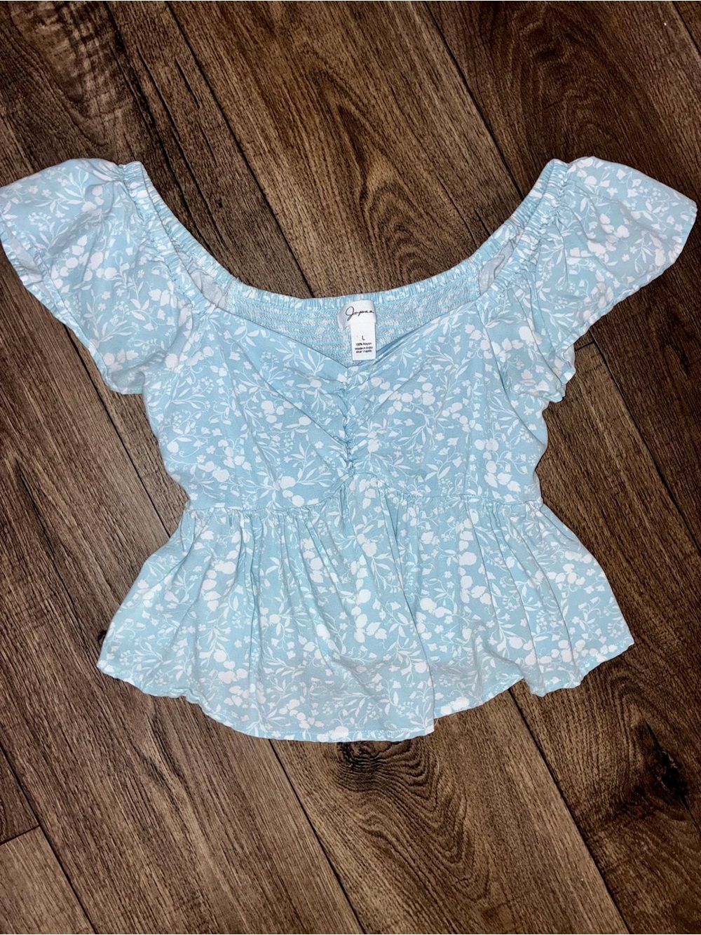 Japna Light Blue & White Floral peplum Crop Top